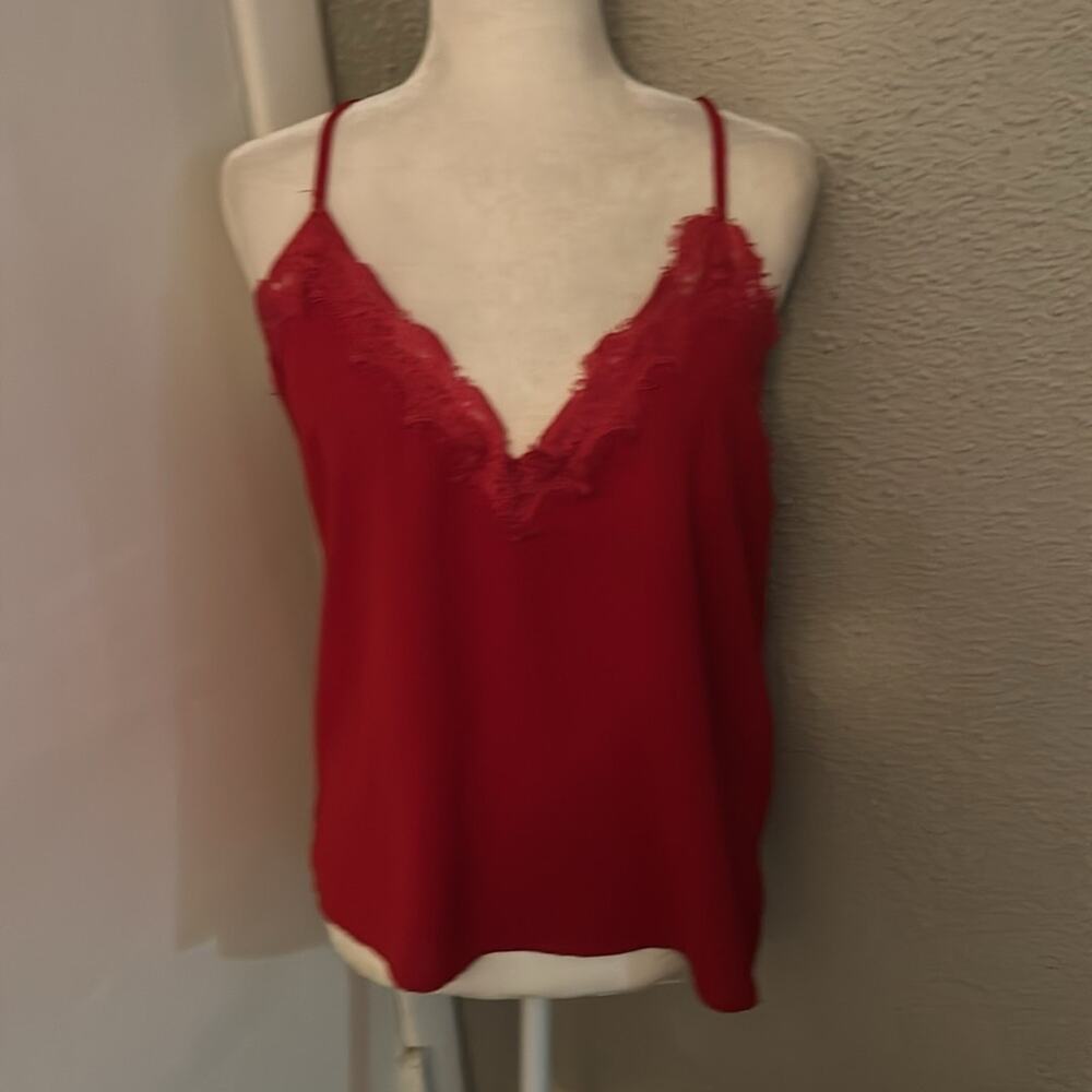 SHEIN Red V-Neck Lace Trim Camisole Top L Coquette Girl Feminine Intimates Cozy
